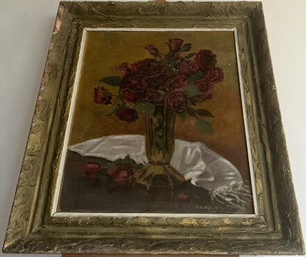 RUDÉ RŮŽE V HNĚDÉ VÁZE - ROSŮLEK OLDŘICH