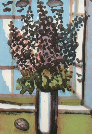 KVĚTINY VE VÁZE PŘED OKNEM - DVOŘÁKOVÁ MILENA