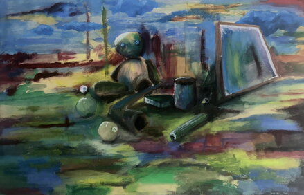 SURREALISTICKÁ KOMPOZICE S HRAČKAMI - SIGNOVÁN