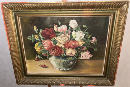 BAREVNÉ RŮŽE VE VÁZE - NEZNÁMÝ AUTOR