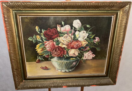 BAREVNÉ RŮŽE VE VÁZE - NEZNÁMÝ AUTOR