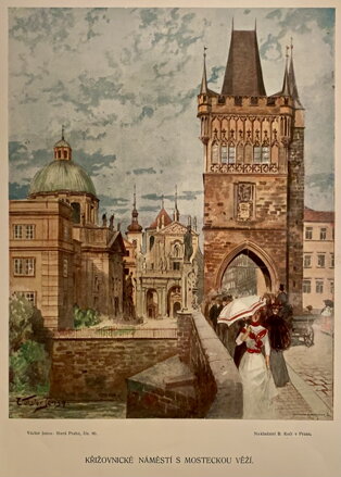 KŘIŽOVNICKÉ NÁMĚSTÍ S MOSTECKOU VĚŽÍ - JANSA VÁCLAV - REPRODUKCE