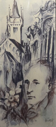 PORTRÉT MUŽE PŘED KOSTELEM - KNOBLOCH BOHUSLAV