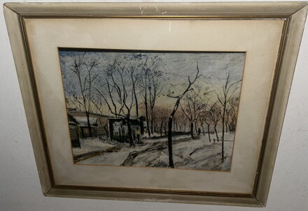 CHALUPY V ZIMNÍ KRAJINĚ - REPRODUKCE - NEZNÁMÝ AUTOR