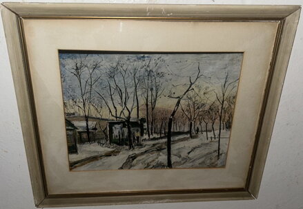 CHALUPY V ZIMNÍ KRAJINĚ - REPRODUKCE - NEZNÁMÝ AUTOR