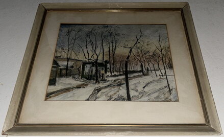 CHALUPY V ZIMNÍ KRAJINĚ - REPRODUKCE - NEZNÁMÝ AUTOR