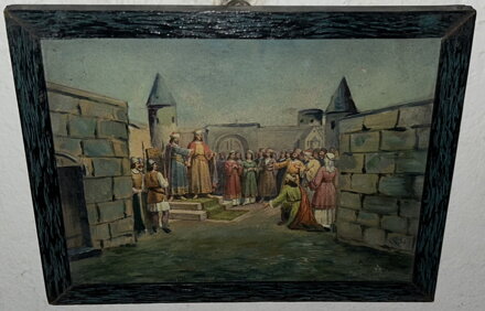 OSLEPENÝ KNÍŽE JAROMÍR USTUPUJE SYNOVCI BŘETISLAVOVI - JOSEF MATHAUSER - REPRODUKCE - 