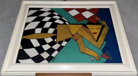 KUBISTICKÝ AKT ŽENY SE SKLENKOU A CIGARETOU - BARTOŠ