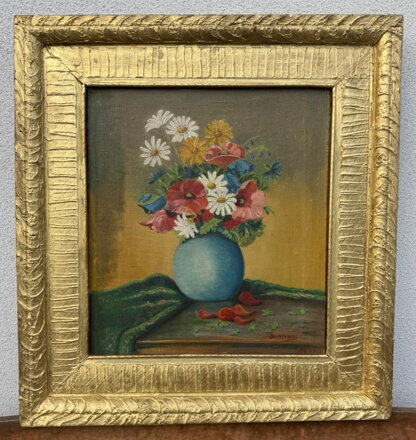 LUČNÍ KVÍTÍ VE VÁZE - SIGNOVÁN