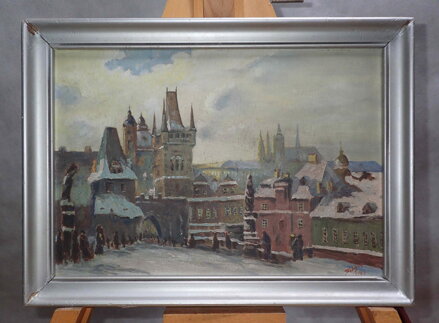 ZIMNÍ PRAHA POHLED NA HRADČANY OD KARLOVA MOSTU - MAYER