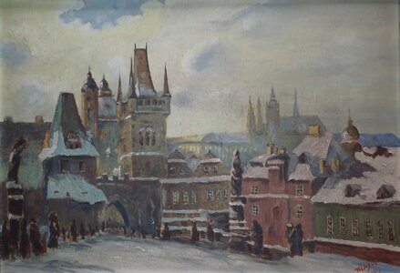 ZIMNÍ PRAHA POHLED NA HRADČANY OD KARLOVA MOSTU - MAYER