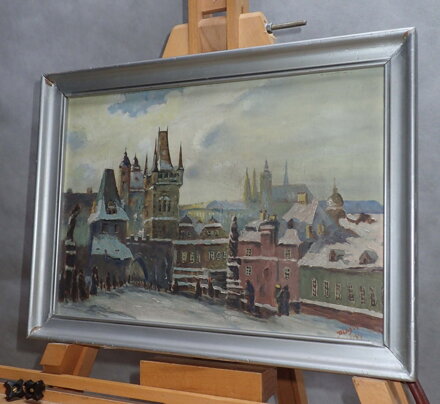 ZIMNÍ PRAHA POHLED NA HRADČANY OD KARLOVA MOSTU - MAYER