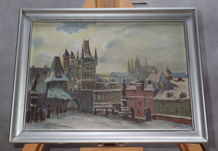 ZIMNÍ PRAHA POHLED NA HRADČANY OD KARLOVA MOSTU - MAYER