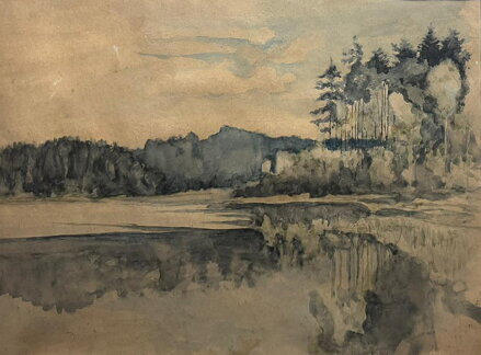 ODRAZ STROMŮ NA VODNÍ HLADINĚ - NEZNÁMÝ AUTOR