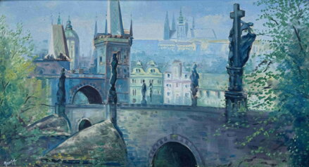 PRAHA POHLED NA KARLŮV MOST A HRADČANY - SIGNOVÁN