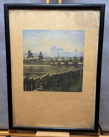 PRAHA POHLED NA PRAŽSKÝ HRAD A KARLŮV MOST Z NÁBŘEŽÍ - SOUČEK VÁCLAV MAYER JOSEF - NESIGNOVÁN