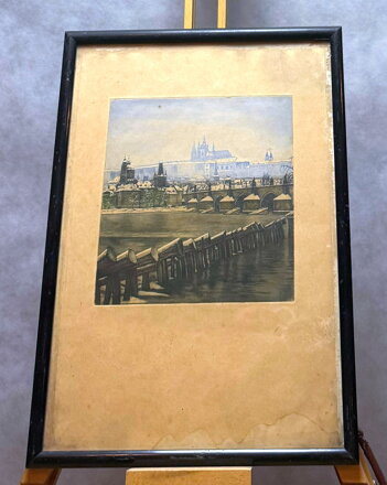 PRAHA POHLED NA PRAŽSKÝ HRAD A KARLŮV MOST Z NÁBŘEŽÍ - SOUČEK VÁCLAV MAYER JOSEF - NESIGNOVÁN