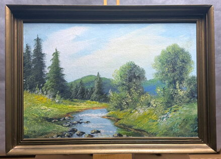 ŘEKA V LETNÍ KRAJINĚ POD HORAMI