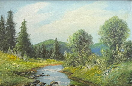 ŘEKA V LETNÍ KRAJINĚ POD HORAMI