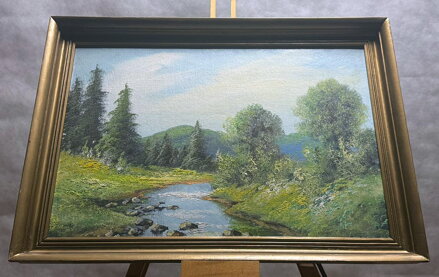 ŘEKA V LETNÍ KRAJINĚ POD HORAMI