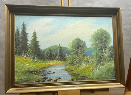 ŘEKA V LETNÍ KRAJINĚ POD HORAMI