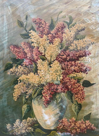 VELKÁ KYTICE FIALOVÝCH A BÍLÝCH ŠEŘÍKŮ - NEZNÁMÝ AUTOR