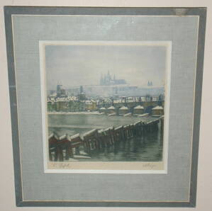 POHLED NA PRAŽSKÝ HRAD A KARLŮV MOST Z NÁBŘEŽÍ - MAYER (MEYER) JOSEF