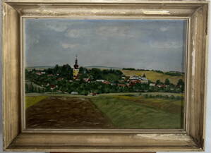 POHLED NA VESNICI S KOSTELEM - NEZNÁMÝ AUTOR