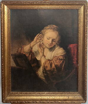 MLADÁ ŽENA PŘED ZRCADLEM - REPRODUKCE - REMBRANDT HARMENSZOON VAN RIJN