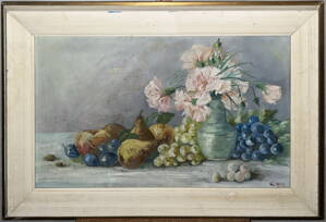 ZÁTIŠÍ S KARAFIÁTY A HROZNY - SIGNOVÁN