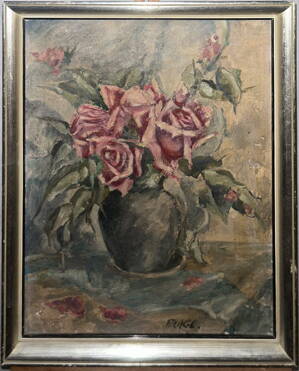 ČERVENÉ RŮŽE VE VÁZE - SIGNOVÁN