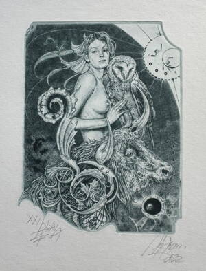 AKT - DÍVKA SE SOVOU A BÝKEM - HUJBER GÜNTER