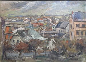 STŘECHY S VĚŽÍ V DÁLCE (CHRUDIM ČI PARDUBICE ?) - JIROUT ANTONÍN