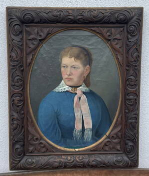 PORTRÉT ŽENY Z 19. STOLETÍ BIEDERMEIER - NEZNÁMÝ AUTOR