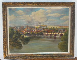 PRAHA HRADČANY S KARLOVÝM MOSTEM A VLTAVOU V POPŘEDÍ - SIGNOVÁN