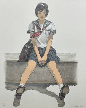 SEDÍCÍ JAPONSKÁ STUDENTKA - PTÁČEK PETR