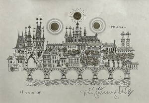 PRAGA PANORAMATICKÝ POHLED NA KARLŮV MOST A PRAŽSKÝ HRAD S DOMINANTOU MALOSTRANSKÝCH MOSTECKÝCH VĚŽÍ - ŠVENGSBÍR JIŘÍ