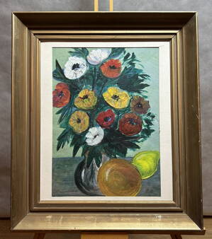 ZÁTIŠÍ S KVĚTINAMI A OVOCEM MODERNA - SIGNOVÁN