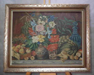 BOHATÉ ZÁTIŠÍ S KVĚTINAMI A OVOCEM - NEZNÁMÝ AUTOR