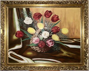 KOŠÍK S BAREVNÝMI TULIPÁNY - ČERNICKÝ