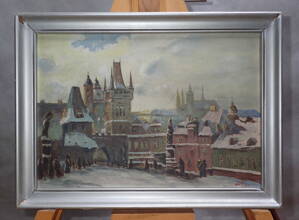 ZIMNÍ PRAHA POHLED NA HRADČANY OD KARLOVA MOSTU - MAYER